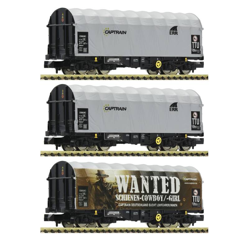 Fleischmann 837932 - Coffret 3 pièces : Wagon à bâche coulissante, Captrain