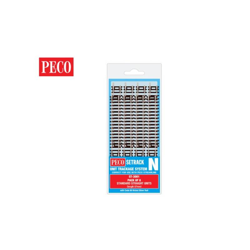 Peco ST-3001 - Standard droit (paquet de 8) - Setrack code 80