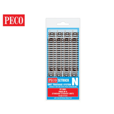 Peco ST-3001 - Standard droit (paquet de 8) - Setrack code 80
