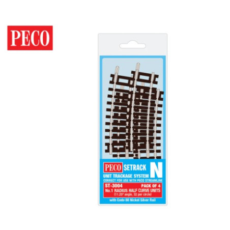 Peco ST-3004 - Demi-courbe, 1er rayon (paquet de 4) - Setrack code 80