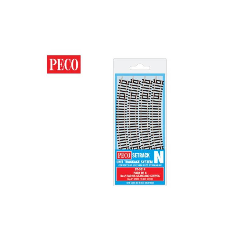 Peco ST-3014 - Courbe standard , 2e rayon (paquet de 8) - Setrack code 80
