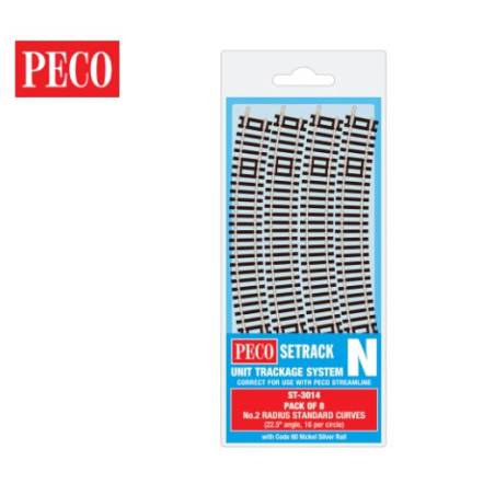 Peco ST-3014 - Courbe standard , 2e rayon (paquet de 8) - Setrack code 80