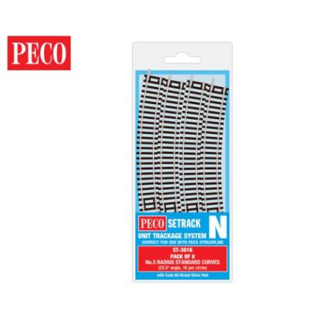 Peco ST-3016 - Courbe standard , 3ème rayon (paquet de 8) - Setrack code 80