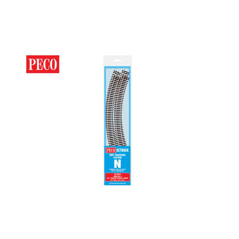 Peco ST-3012 -  Double Courbe, 1er Rayon (Paquet de 4)