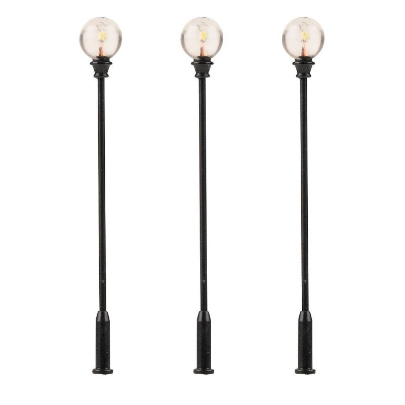 Faller 180113 - Réverbères de parc LED, lampes boule rapportée, blanc chaud, 3 pièces