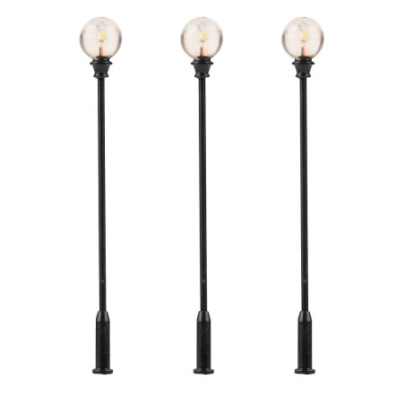 Faller 180113 - Réverbères de parc LED, lampes boule rapportée, blanc chaud, 3 pièces