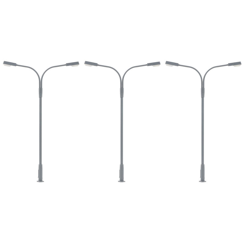 Faller 180120 - Lampadaire de rue LED, deux bras, blanc froid, 3 pièces