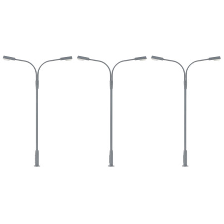 Faller 180120 - Lampadaire de rue LED, deux bras, blanc froid, 3 pièces