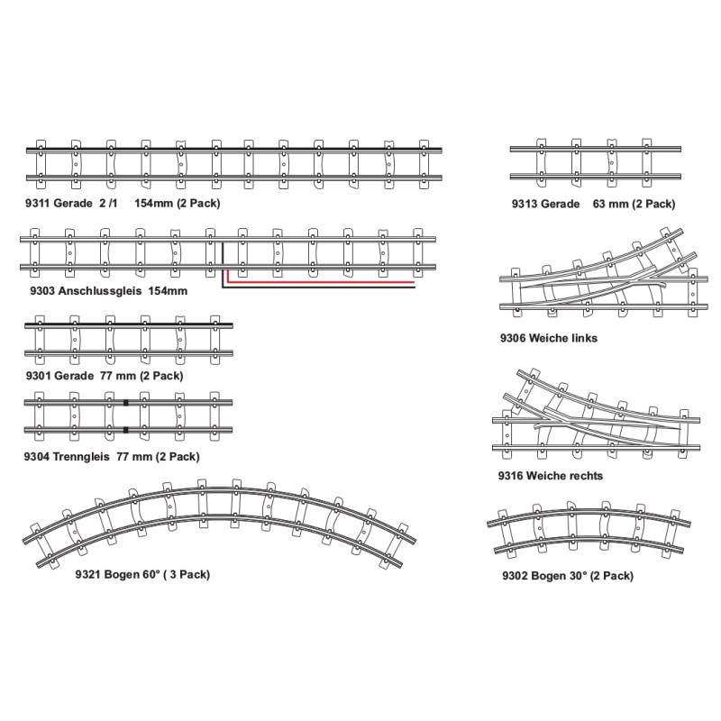 Kitto Rails Rails MiniTrains 9311 - 2 rails droits de 154 mm