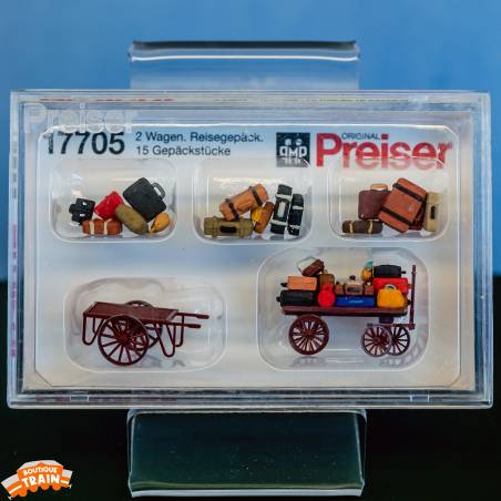 Preiser 17705 - 2 chariots à bagages + bagages