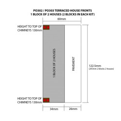 Metcalfe PO303 -  00/HO Scale Low Relief Terraced House Fronts – Stone