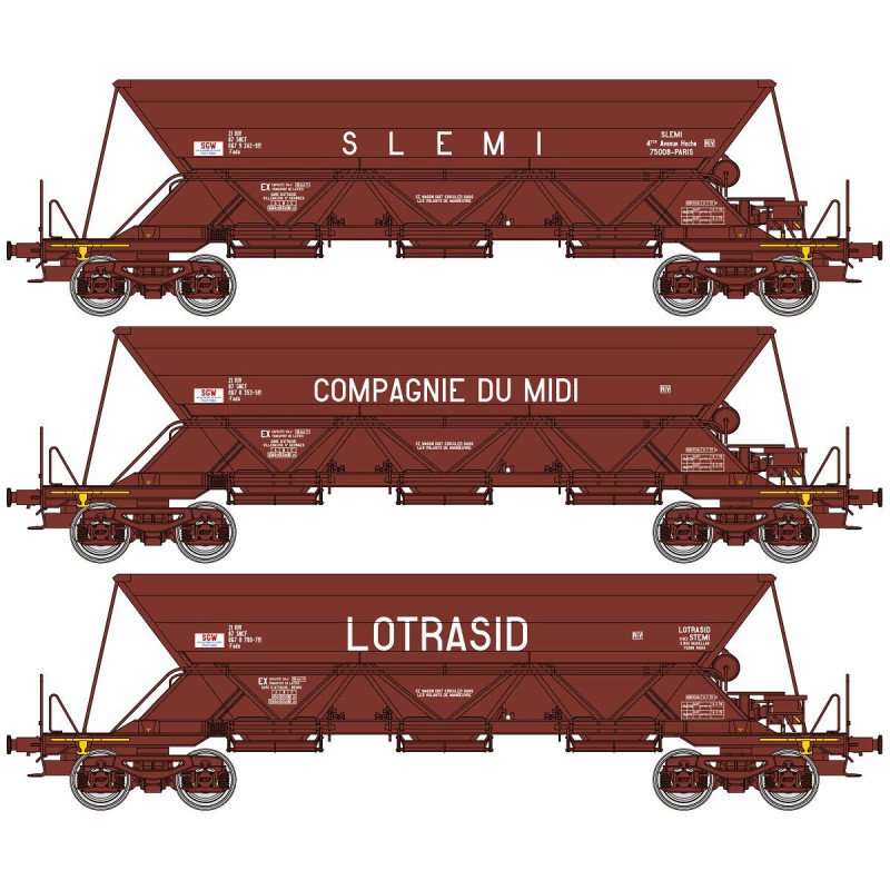 REE NW-267 Set de 3 Trémies EX « SLEMI, COMPAGNIE DU MIDI et LOTRASID »