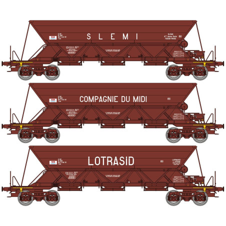REE NW-267 Set de 3 Trémies EX « SLEMI, COMPAGNIE DU MIDI et LOTRASID »