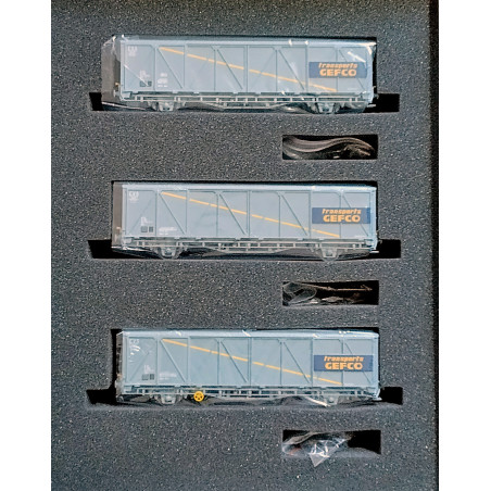 LS Models  30654 - Coffret de 3 wagons couvert EVS livrée gris avec parois renforcées et logo "Transports GEFCO"