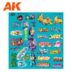 AK Interactive AK9091 -  Assortiment de décalques Graffiti 1/32 - 1/35 - 1/72