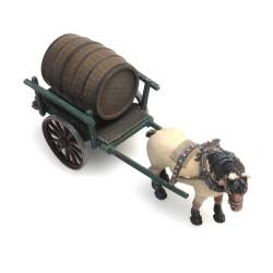 387.288 - Cheval et charrette chargée d'un tonneau