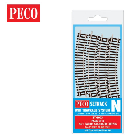ST-3003 - N - Setrack code 80 - 8 courbes 22,5° (16 pour un cercle)