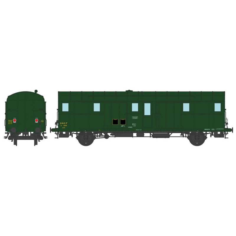 REE-  FOURGON OCEM 32 Vert 306 2 lanternes ALU, câblot 1500V REGION SUD-EST SNCF N°58691 Ep.III-IV